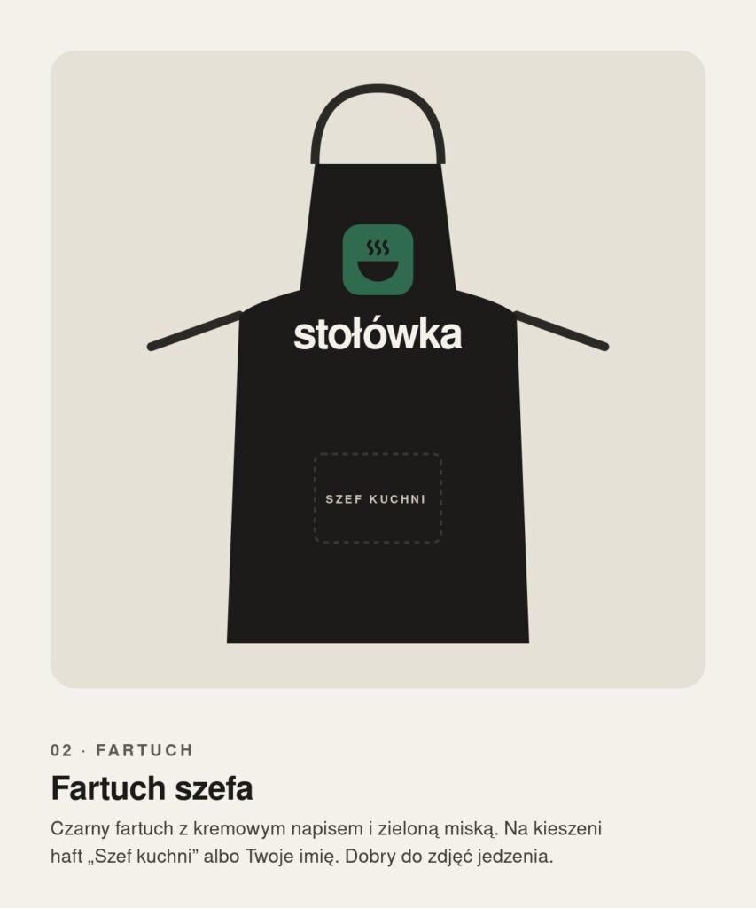 Projekt czarnego fartucha z napisem stołówka