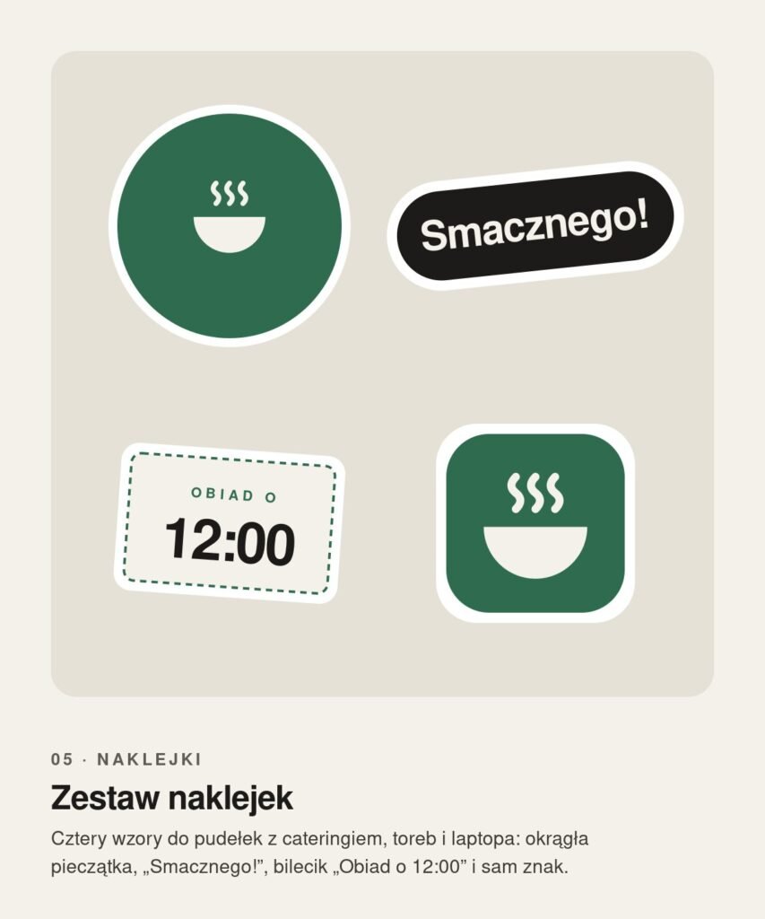 Projekt zestawu czterech naklejek Stołówki