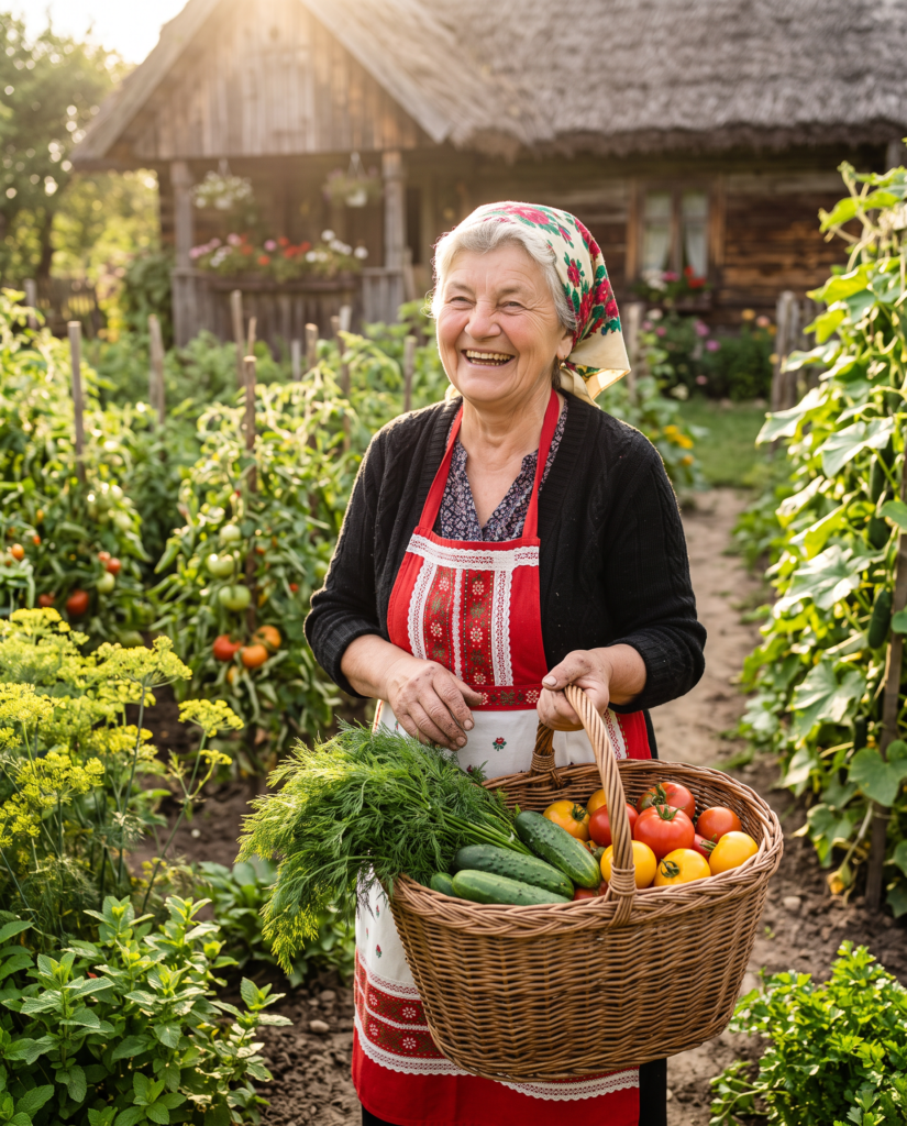 Pani Halinka in her vegetable garden (AI-generated image)