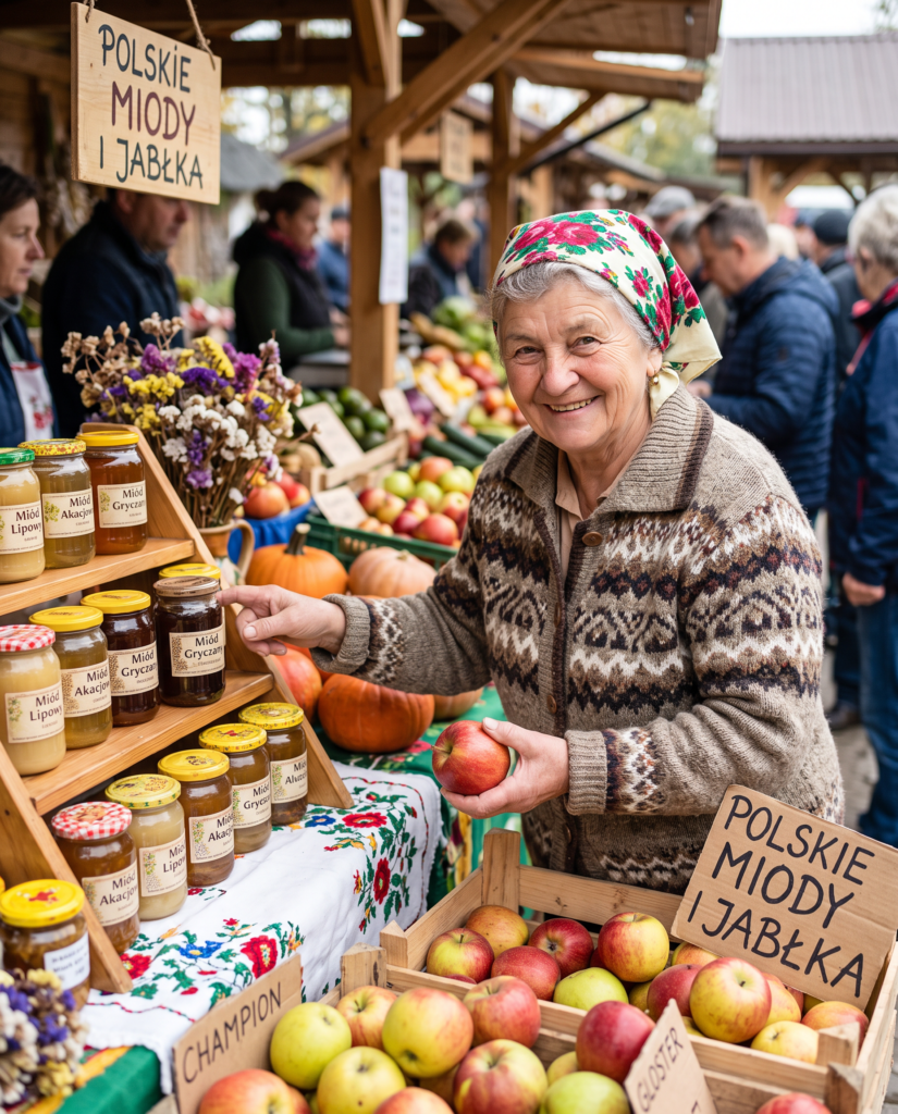Pani Halinka at a farmers market (AI-generated image)